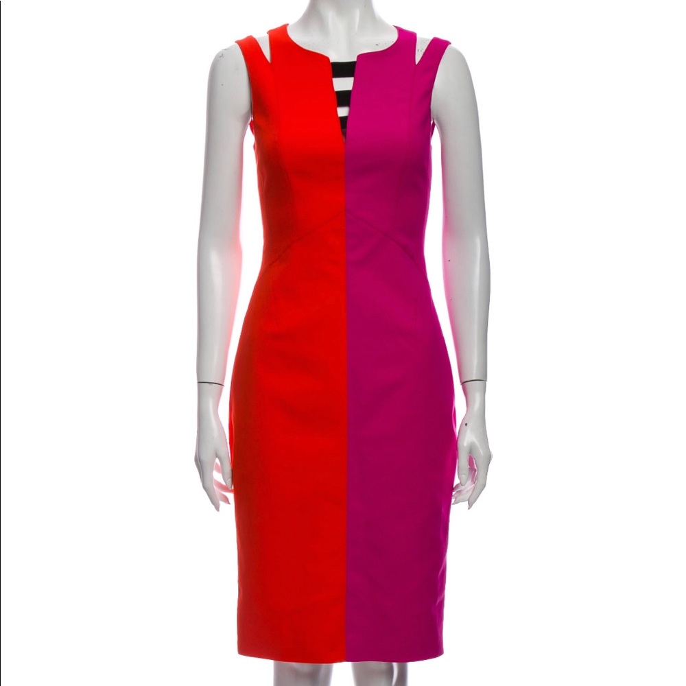 NEW WITH TAGS Karen Millen Two-Tone Red and Pink Midi Dress